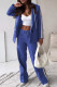 Blue Casual Buttons Patchwork Contrast Turn-back Collar Long Sleeve Two Pieces