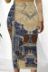 Khaki Casual Print Patchwork Regular Mid Waist Pencil Positioning Print Bottoms