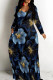 Tibetan Blue Casual Print Patchwork V Neck Long Dresses