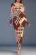 Red Green Casual Print Patchwork O Neck Long Dresses