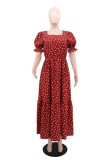 Red Casual Polka Dot Print Basic Square Neck Short Sleeve Short Sleeve Dress