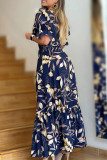 Multicolor Elegant Print Patchwork Slit V Neck Long Dresses