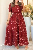 Red Casual Polka Dot Print Basic Square Neck Short Sleeve Short Sleeve Dress