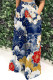 Tibetan Blue Casual Print Pocket Patchwork Loose Mid Waist Wide Leg Full Print Bottoms