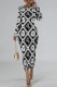Black And White Casual Daily Letter Print Contrast O Neck Dresses