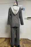 Blue Casual Buttons Patchwork Contrast Turn-back Collar Long Sleeve Two Pieces