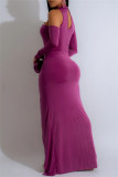 Black Sexy Hot Solid Color Hollow Out Slit Half A Turtleneck Long Sleeve Two Pieces