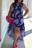 Black Purple Casual Print Patchwork O Neck Irregular Plus Size Dresses