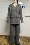 Blue Casual Buttons Patchwork Contrast Turn-back Collar Long Sleeve Two Pieces
