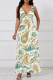 White Green Casual Print Pocket Patchwork V Neck Long Dresses