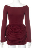 Red Sexy Solid Color Patchwork Off Shoulder Wrapped Skirt Dresses