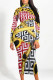 Red Black Casual Geometric Print Chain print Contrast Half A Turtleneck Printed Dresses