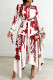 Red Elegant Print Patchwork With Belt Turndown Collar Irregular Dresses
