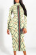 Light Yellow Casual Street Letter Print Stripe Contrast Half A Turtleneck Printed Dresses
