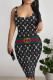 Black And White Casual Street Cartoon Print Letters U Neck Printed Dresses