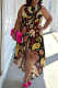 Black Yellow Casual Print Patchwork O Neck Irregular Plus Size Dresses