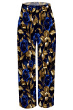 Fuchsia Casual Print Pocket Patchwork Loose Mid Waist Wide Leg Full Print Bottoms
