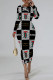 Multicolor Casual Street Letter Print Contrast O Neck Printed Dresses