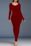 Black Casual Solid Color O Neck One Step Skirt Dresses