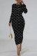 Black Casual Daily Letter Print Contrast O Neck Printed Dresses