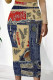 Khaki Red Casual Print Patchwork Regular Mid Waist Pencil Positioning Print Bottoms