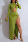 Black Sexy Hot Solid Color Hollow Out Slit Half A Turtleneck Long Sleeve Two Pieces