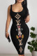 Black Casual Street Cartoon Print Letters U Neck Printed Dresses