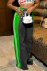 Black Green Casual Stripe Buttons Patchwork Zipper High Waist Loose Denim Jeans