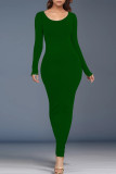 Black Casual Solid Color O Neck One Step Skirt Dresses