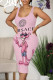 Pink Gray Sexy Street Cartoon Print Letters U Neck Printed Dresses