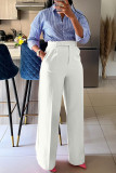 Ink Green Casual Solid Color Pocket Zipper Patchwork Loose High Waist Wide Leg Patchwork Bottoms