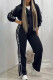 Black Casual Letters Draw String Pocket Patchwork Zipper Zipper Collar Long Sleeve Two Pieces