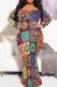 Multicolor Casual Print Patchwork O Neck Long Plus Size Dresses