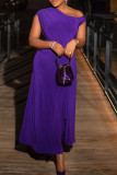 Purple Elegant Solid Color Patchwork Ruched O Neck Long Dresses