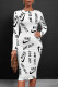 White Casual Street Letter Print Contrast O Neck Printed Dresses