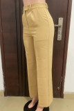 Ink Green Casual Solid Color Pocket Zipper Patchwork Loose High Waist Wide Leg Patchwork Bottoms