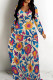 Multicolor Casual Print Patchwork O Neck Long Dresses
