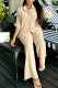 Apricot Casual Solid Color Buckle Patchwork Turndown Collar Half Sleeve Two Pieces