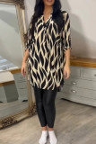 Blue Casual Print Buckle Patchwork Shirt Collar Tops