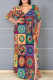 Multicolor Casual Print Patchwork Slit Strap Design V Neck Long Plus Size Dresses