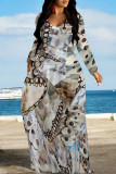 Black Yellow Elegant Butterfly Print Leopard Pocket Contrast V Neck Printed Dresses