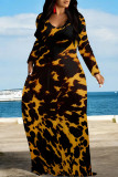 Black Yellow Elegant Butterfly Print Leopard Pocket Contrast V Neck Printed Dresses