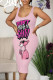 Pink Sexy Street Cartoon Print Letters Contrast U Neck Printed Dresses