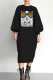 Black Casual Print Patchwork Beading O Neck Long Dresses