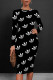 Black Casual Gradient Print Letters Contrast O Neck Printed Dresses