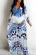 White Elegant Butterfly Print Leopard Pocket Contrast V Neck Printed Dresses