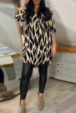 Blue Casual Print Buckle Patchwork Shirt Collar Tops