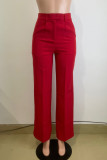 Earth Yellow Casual Solid Color Pocket Zipper Patchwork Loose High Waist Wide Leg Patchwork Bottoms