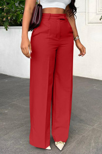 Red Casual Solid Color Pocket Zipper Patchwork Loose High Waist Wide Leg Patchwork Bottoms