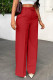 Red Casual Solid Color Pocket Zipper Patchwork Loose High Waist Wide Leg Patchwork Bottoms
